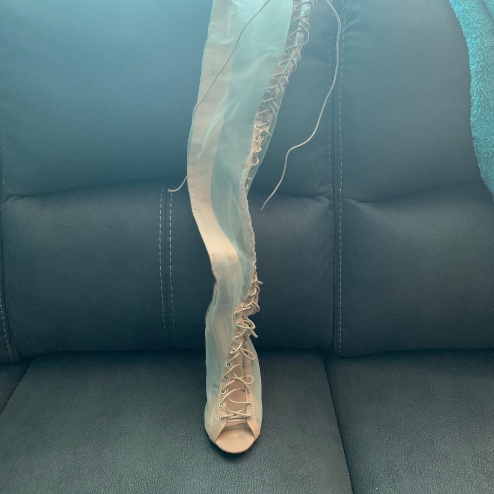 Nude mesh lace up boots